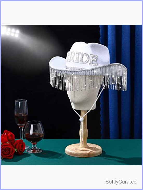 Bride Cowgirl Hat Set with Rhinestone Tassels & Sash for Bachelorette Party main image 7